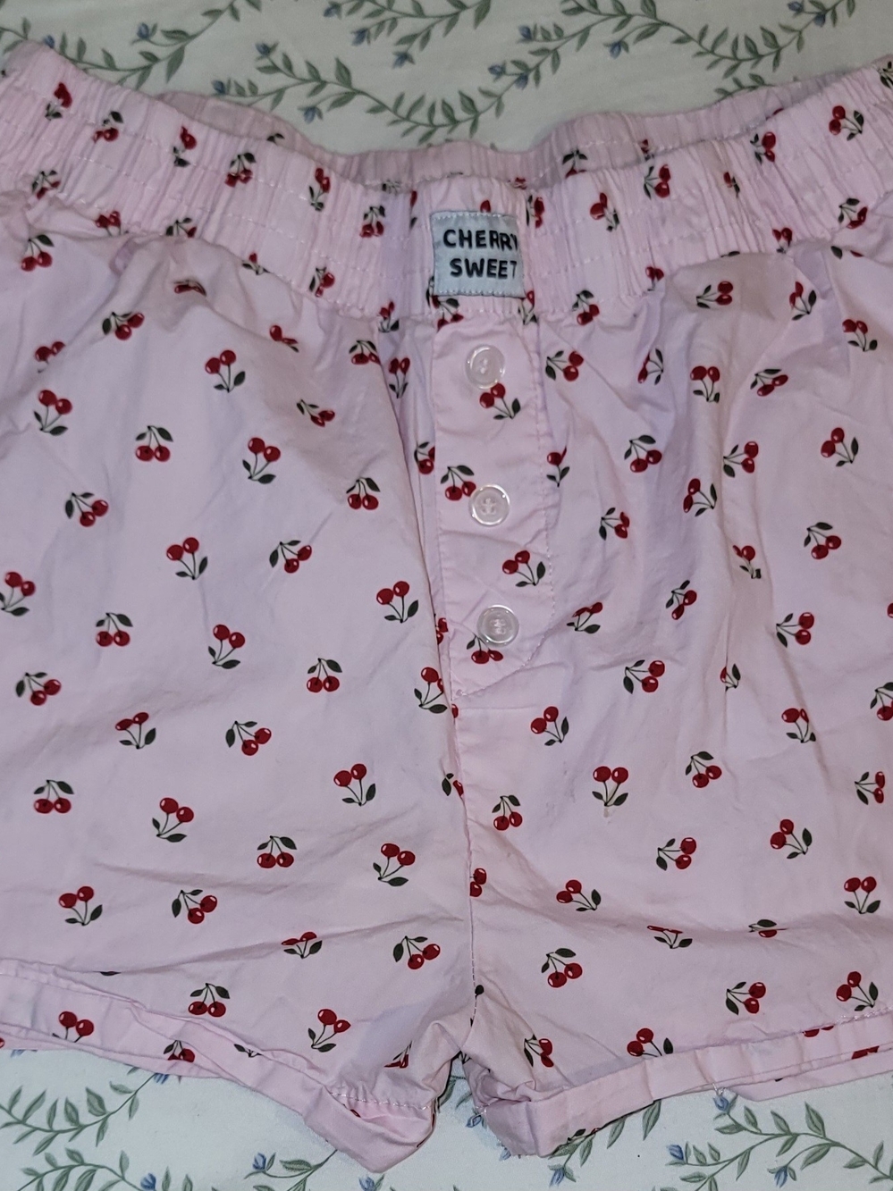 Happily Grey Pink Cherry Print Pajama Boxer Lounge Shorts With Pockets